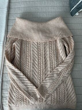 White House Black Market Beige Off-Shoulder Knit Sweater